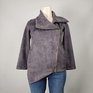 Nounke Grey Faux Suede Asymmetrical Zip Up Light Jacket Size L